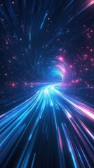 Mesmerizing abstract composition depicting a dynamic cosmic vortex of vibrant luminous energy propelling through boundless dimensional realms creating a captivating