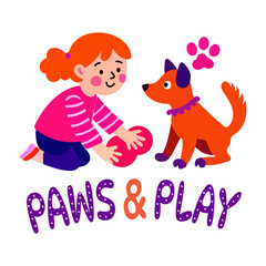Paw play typographic sticker designed in flat style
