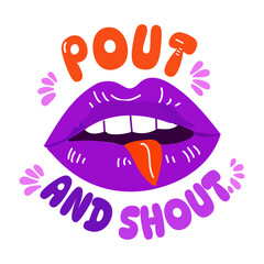 A typographic sticker of lips pout