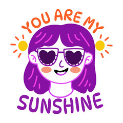 Glasses girl with you sunshine typography, flat sticker