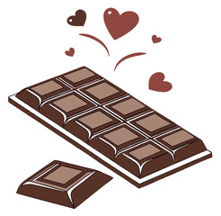 Heart-shaped valentines day decoration chocolate bar 3d rendering icon sign silhouette vector illustration isolatedon transparent background 