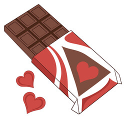 Heart-shaped valentines day decoration chocolate bar 3d rendering icon sign silhouette vector illustration isolatedon transparent background 