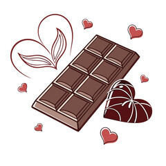 Heart-shaped valentines day decoration chocolate bar 3d rendering icon sign silhouette vector illustration isolatedon transparent background 
