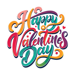 Colorful Hearts and Happy Valentines Day! Text Design line art icon sign silhouette vector illustration with fun brush ink calligraphy typography for photo overlays t-shirt print flyer poster design