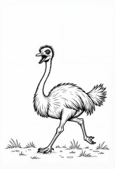 Fototapeta premium Illustration of a happy ostrich walking on grass