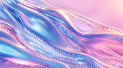 Fototapeta premium Iridescent glowing metallic abstract waves in pink and blue tones background