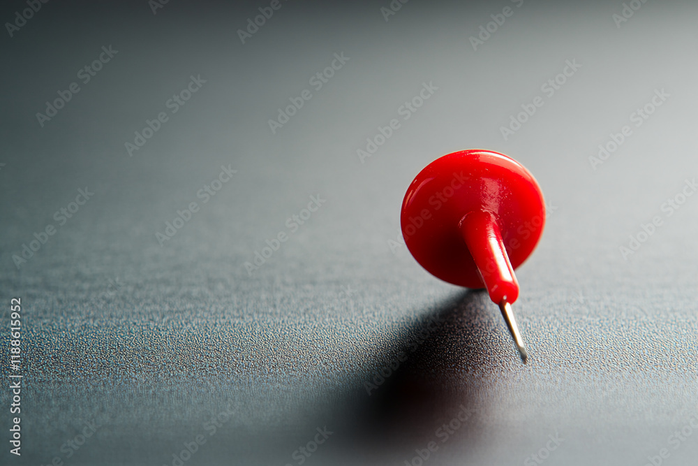 Poster Close-up of a red pushpin on a textured surface with a soft shadow