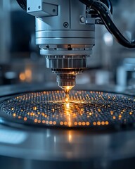 Precision Laser Working on a Semiconductor Wafer in a High-Tech Manufacturing Environment During the Day