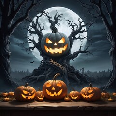 Halloween jack o lantern wallpaper with ghosts scream at the moon background