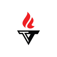 initial letter T F torch fire logo design