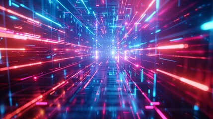 Naklejka premium Abstract Neon Lines Tunnel Wallpaper