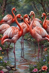 Ai gruppo di fenicotteri rosa 04