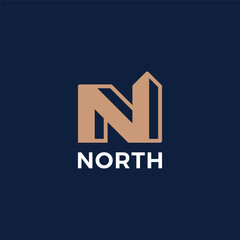 initial letter N with building logo design