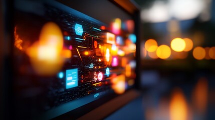 Futuristic Digital Interface Displaying Data Streams and Network Connections