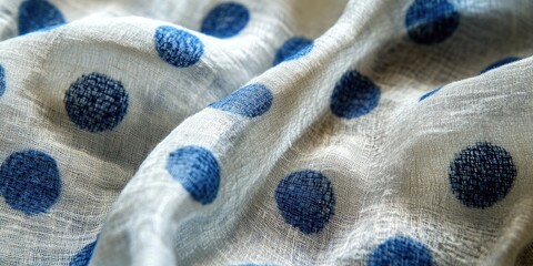 Close-up of Textured Fabric with Blue Dots