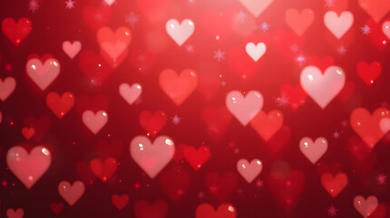 Obraz premium A romantic pattern of red and white hearts on a blurred red background, representing love and passion, perfect for Valentine's Day.