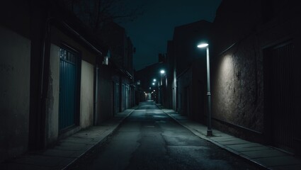 A mysterious alleyway illuminated by a lonely street light