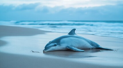 Fototapeta premium Dead dolphin on the sea coast. Porpoise washed ashore on a beach.