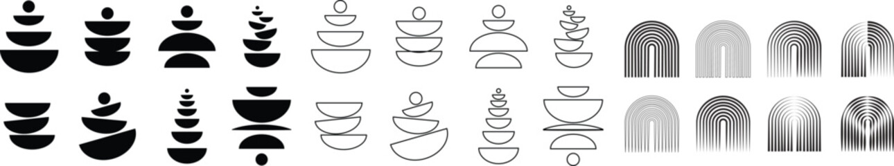 Abstract mid century modern geometric poster rain bow icon set. Bauhaus style minimal hipster design flat line collection isolated background. Contemporary for wall decoration artwork