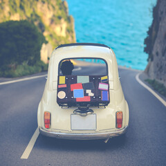 Small Vintage Car On Italian Coast
