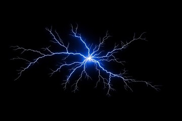 Electric blue lightning bolts spreading outward from a central point against a dark background, symbolizing energy and dynamic power