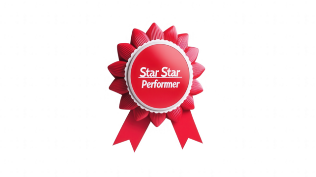 Ribbon badge with "Star Performance" label for Employee Appreciation Day, honoring excellence, isolated on white, PNG file, transparent background.