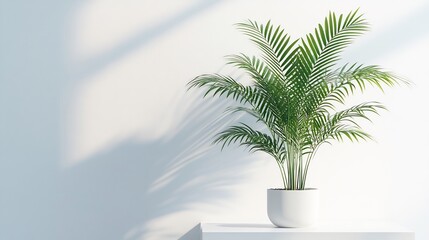 Elegant Minimalist Home Decor with a Lush Green Parlor Palm in a White Pot