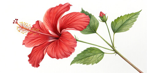 A Striking Red Hibiscus Flower Isolated on a White Background, Perfect for Nature and Floral Themes