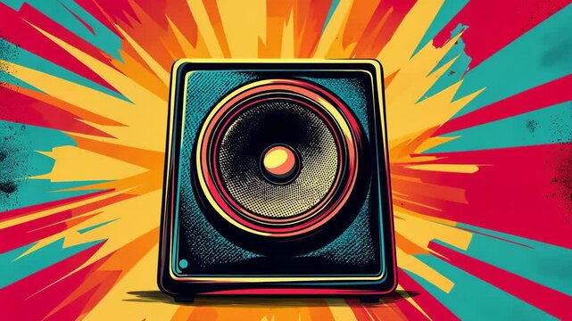 Pop art bass speaker. Colorful background in pop art retro comic style. Pop art animation video. Pop art style music party background video.
