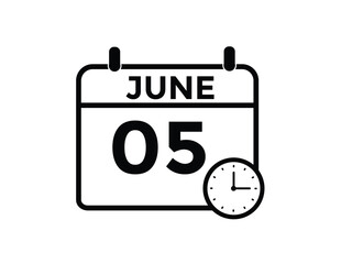 June 5 daily calendar icon - White Background
