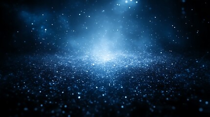 Fototapeta premium Blue Glittering Particles Illuminate Dark Background