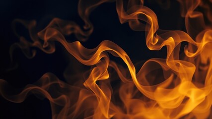 Abstract orange smoke swirls on black background, fiery texture, design element