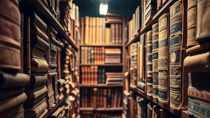 Obraz premium Antique Bookshelf, Colorful Hardcover Books, Vintage Library, High-Quality AI Art