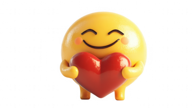 Smiling emoji holding a red heart, symbolizing gratitude and care for Employee Appreciation Day, isolated on white, PNG file, transparent background