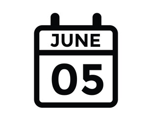 June 5 daily calendar icon - White Background
