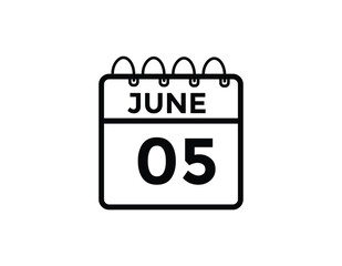June 5 daily calendar icon - White Background
