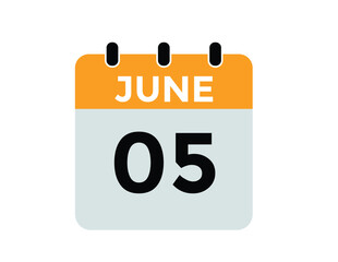 June 5 daily calendar icon - White Background
