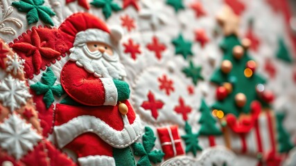 Festive Christmas Patchwork Quilt, Santa Claus Theme, AI Art