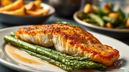 Fried Salmon with Roasted Potatoes and Asparagus - Delicious Healthy Meal