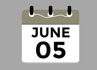 June 5 daily calendar icon - White Background
