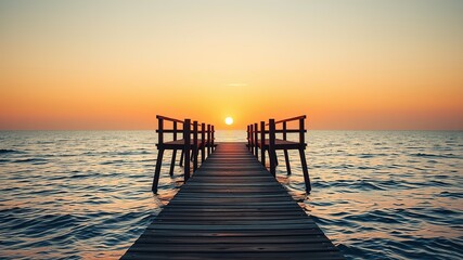 Obraz premium Golden Sunset Pier Over Ocean
