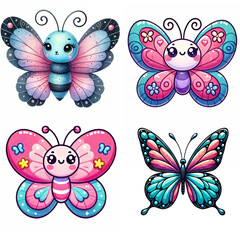 Colorful butterflies with intricate designs in a playful arrangement suitable for children's decor or art projects