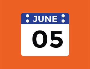 June 5 daily calendar icon - White Background
