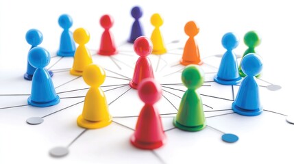 Obraz premium Colorful game pieces interconnected, symbolizing teamwork and networking.