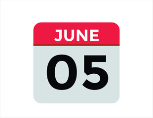 June 5 daily calendar icon - White Background
