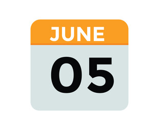 June 5 daily calendar icon - White Background
