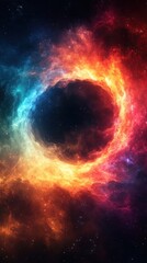 Mesmerizing cosmic explosion in vibrant hues of fiery nebula swirling within the endless depth of the universe  Stunning display of celestial energies luminescent plasma