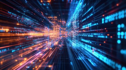 Fototapeta premium Futuristic Cyberpunk City with Glowing Data Streams