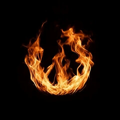 Fototapeta premium Flames forming a circle on a black background, high-definition design material with stunning details, perfect composition and realistic master photography techniques.