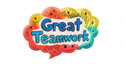 Speech bubble icon with "Great Teamwork" label, celebrating Employee Appreciation Day, isolated on white, PNG file, transparent background.
